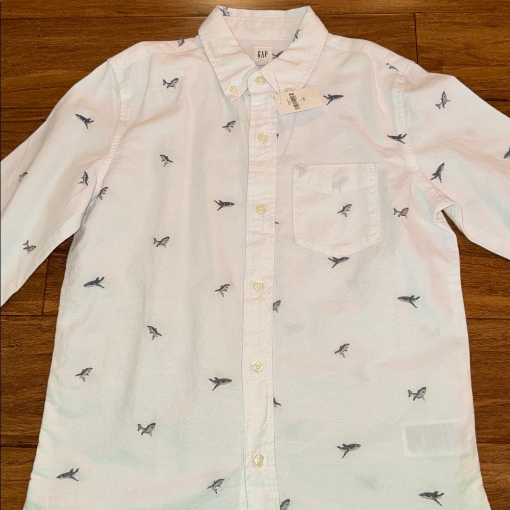 GAP kids boys white embroidered shark OXFORD shirt size XXL (14-16) NWT